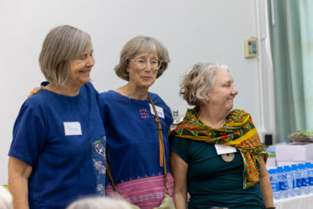 Three of our most active participants, left to right: Chris Tananone, Winifred Tan, and Colleen Graham, at the Lifelong Learning Payap Open House 2024
