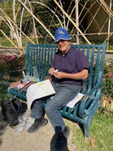 Everyone finds a comfortable seat to sketch their chosen subject