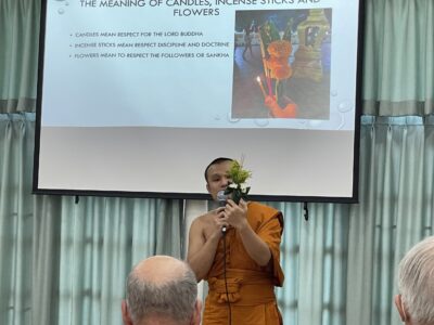 Visakha bucha day monk with flowers